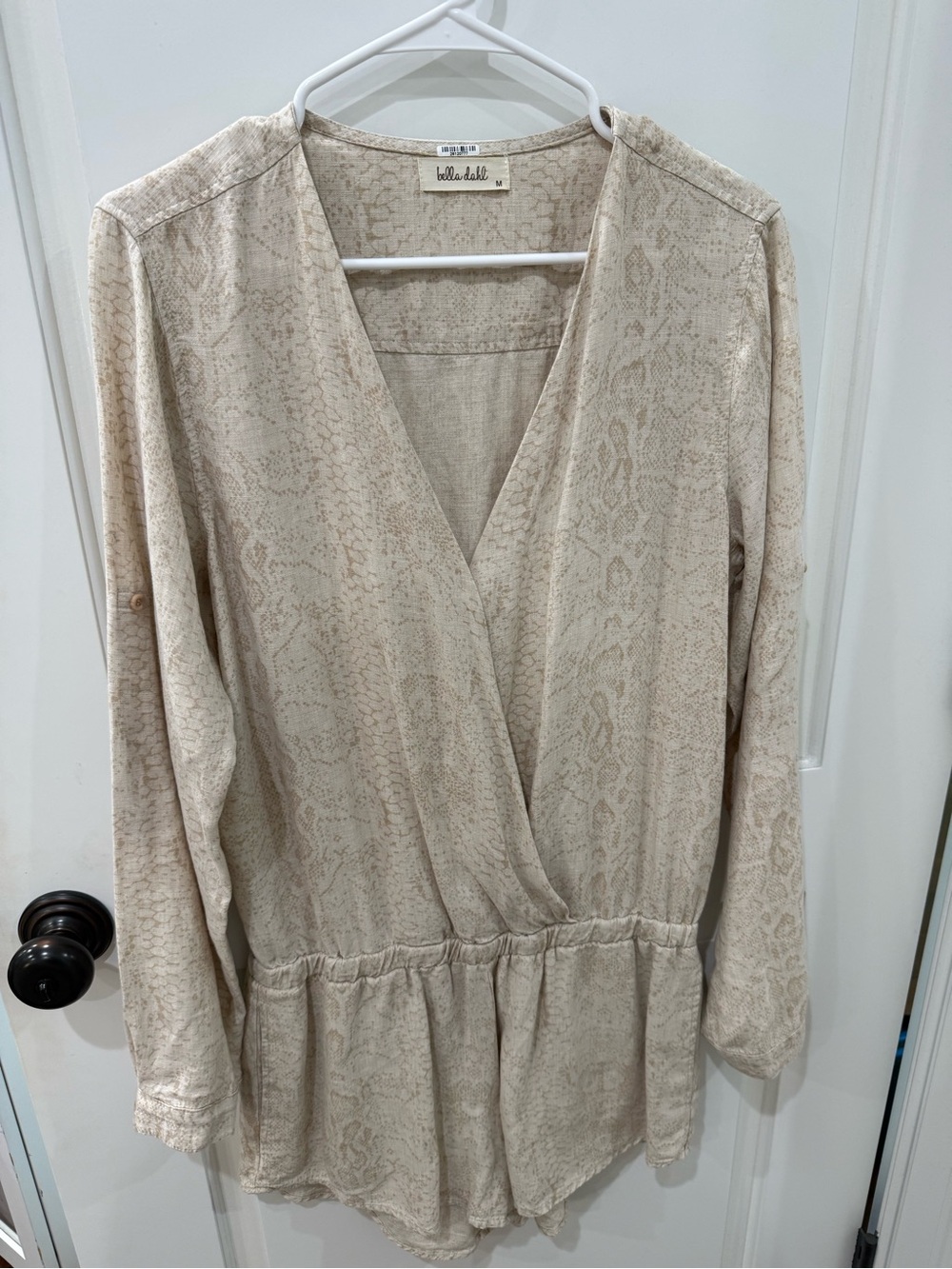 Bella Dahl Neutral Snake-Print Wrap Romper